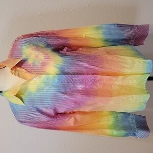 Foxcroft Rainbow Wrinkle-Free Shirt Size 14 - Hand Tie Dyed - One of a Kind